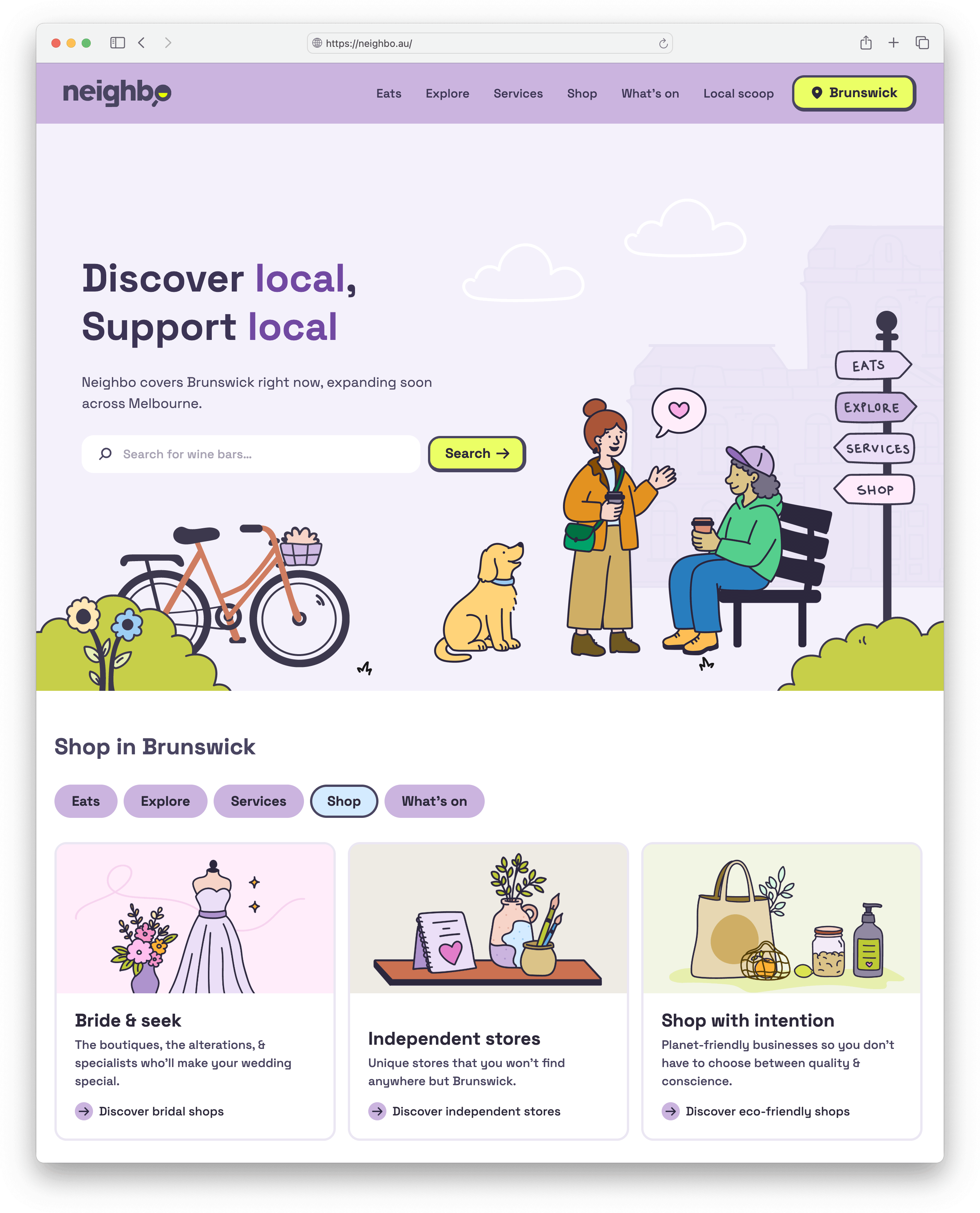 The upcoming Neighbo homepage with animations